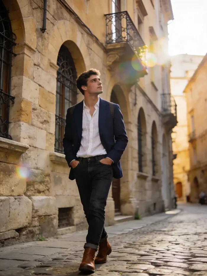 gemini ai boy in european street walk