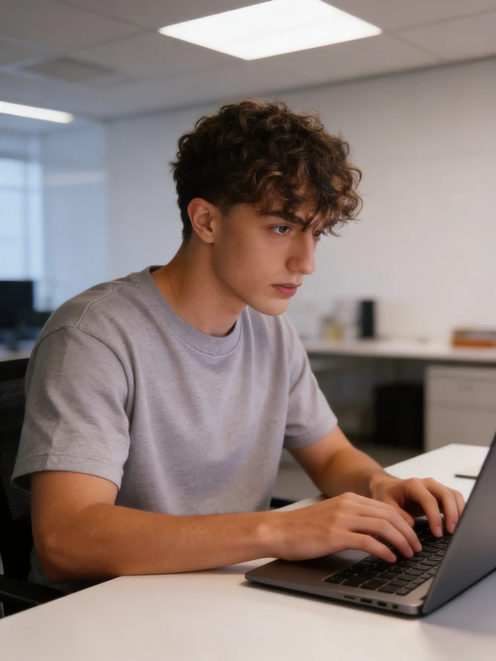gemini ai boy in laptop work scene