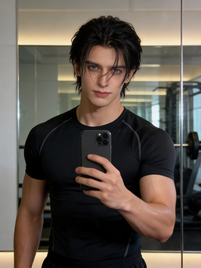 gemini boy in mirror gym selfie