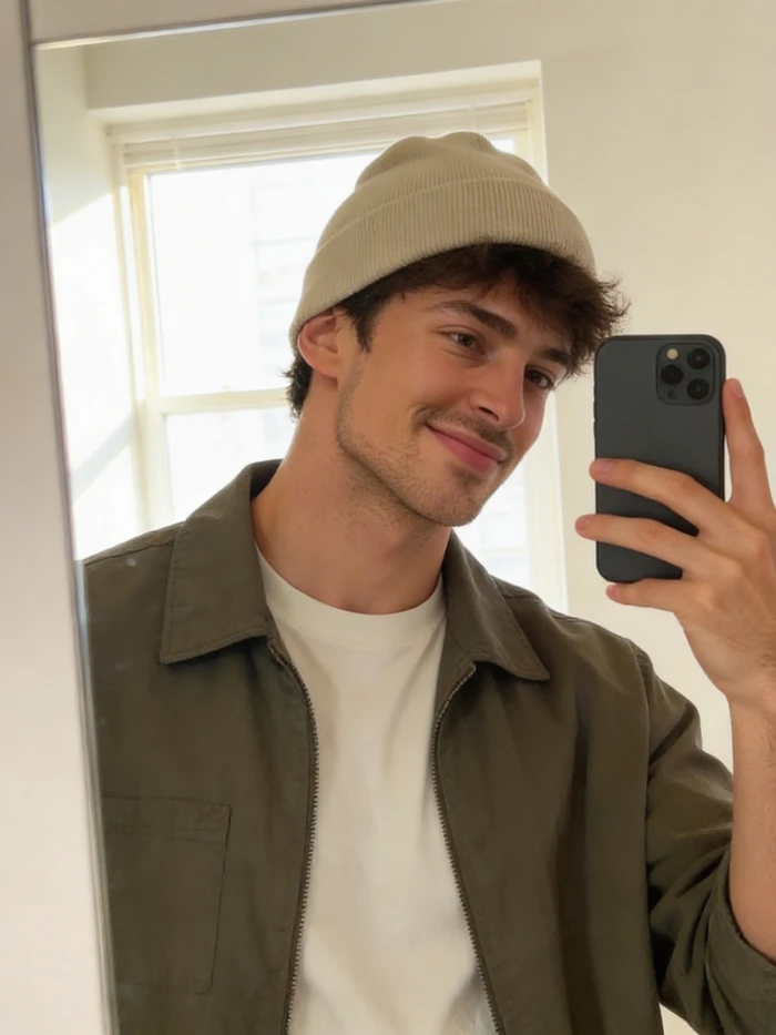 gemini boy in mirror selfie style