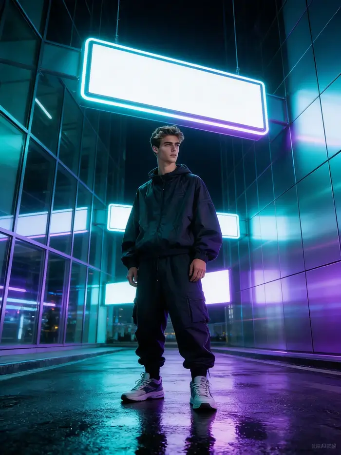 gemini boy in neon street vibes