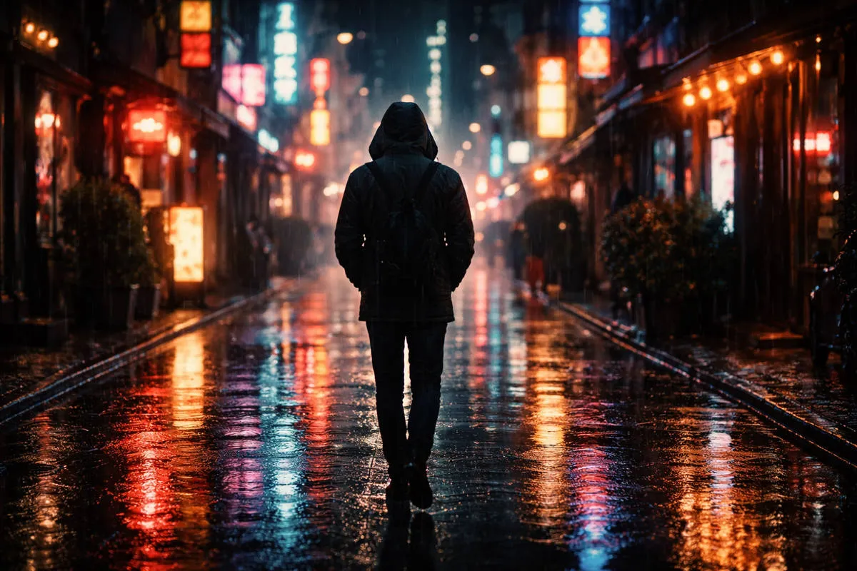 ChatGPT Photo Prompt - Cinematic Scene #1 Rainy Neon City Scene