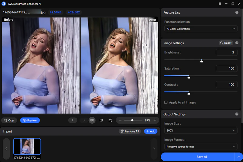 avclabs photo enhancer ai color calibration