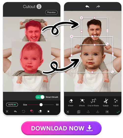 steps of using YouCam Perfect app to swap face