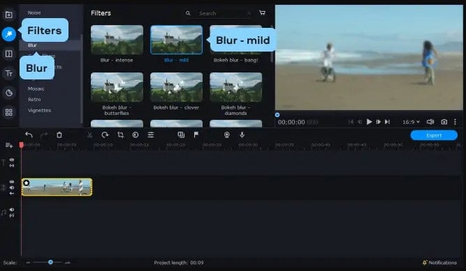 apply the Movavi Video Editor to blur videos on a computer
