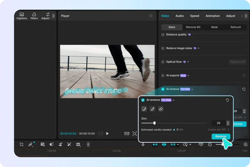 capcut remove object feature for static watermark