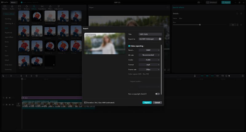 export blur video in capcut