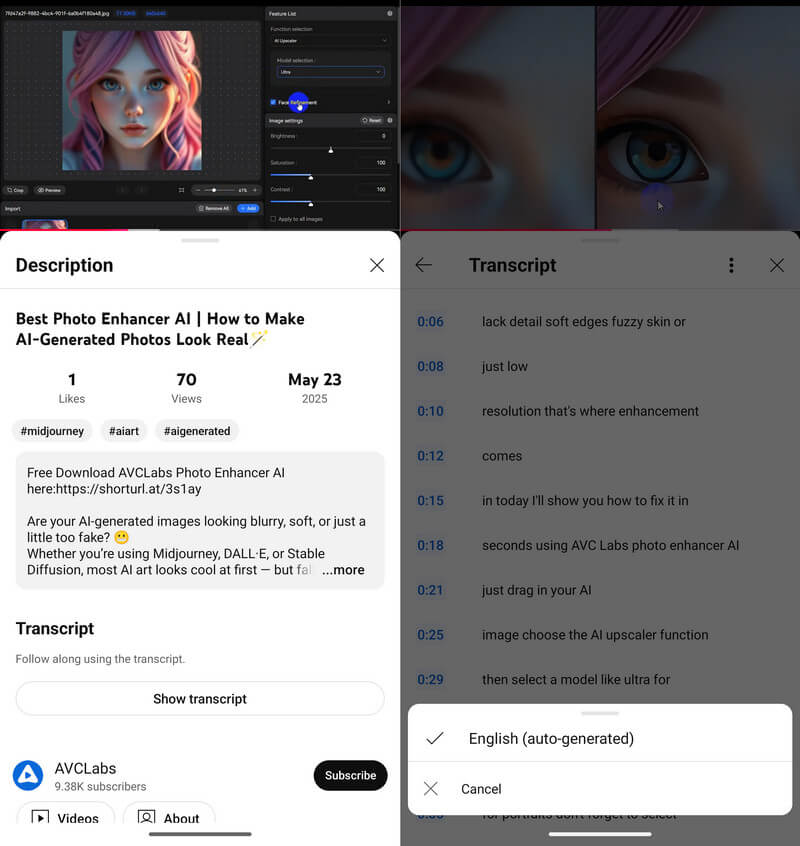 how to get a transcript of a youtube video on mobile