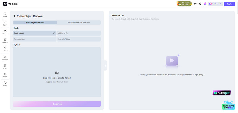 media.io online watermark remover brush tool interface