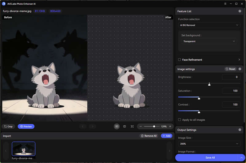 use avclabs photo enhancer ai to enhance furry meme