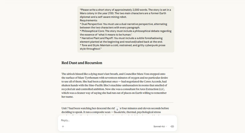 writing a long story using claude sonnet 4.6