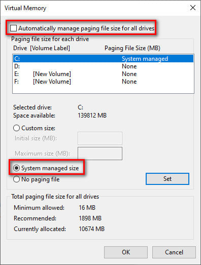 change virtual memory